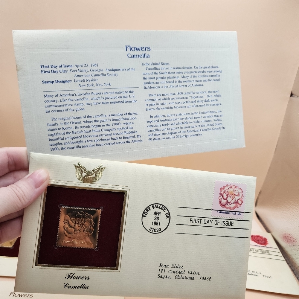 4 Flowers Stamps Gold Replica First Day of Issue - Picture 2 of 4